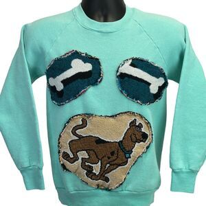 Scooby Doo Sweatshirt Cut and Sew Long Sleeve Crew Neck Green XS X-Small